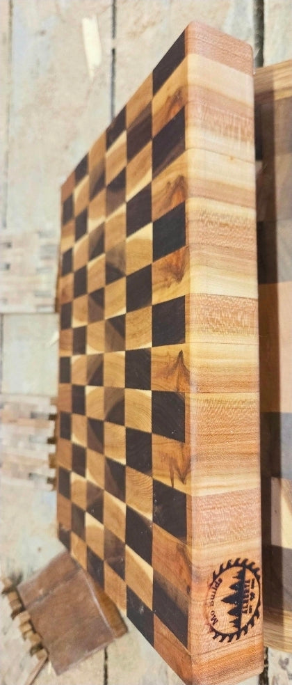 The Ripple — Handmade Walnut, Hickory & Cherry End Grain Checkerboard