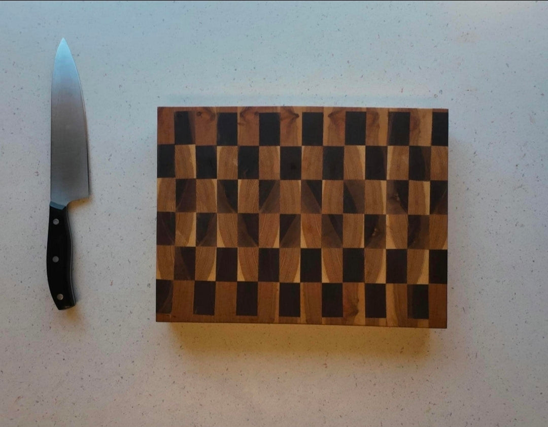 The Ripple — Handmade Walnut, Hickory & Cherry End Grain Checkerboard